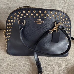 Coach Dark Navy and Gold Studded Shoulder Bag